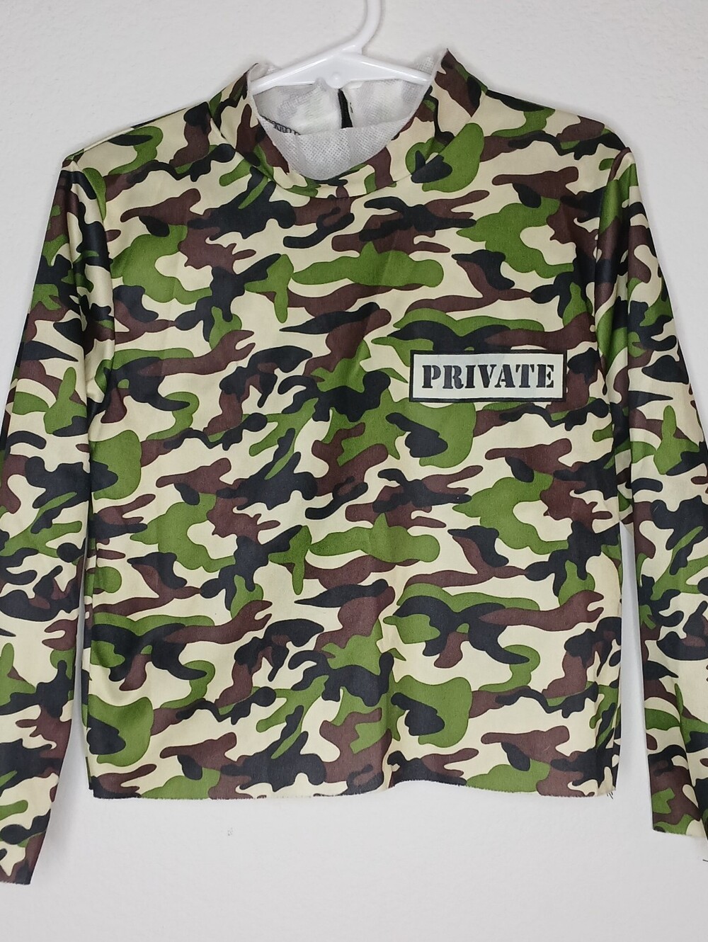 Kids' "Military Boy" Long-Sleeve Top Costume with 'Private' Patch - Green Camo